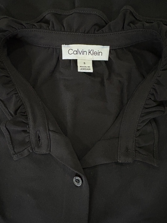 Calvin Klein Tops - CALVIN KLEIN Jet Black Ruffle Collar Blouse WOMEN'S · SIZE SMALL · BUTTON FRONT